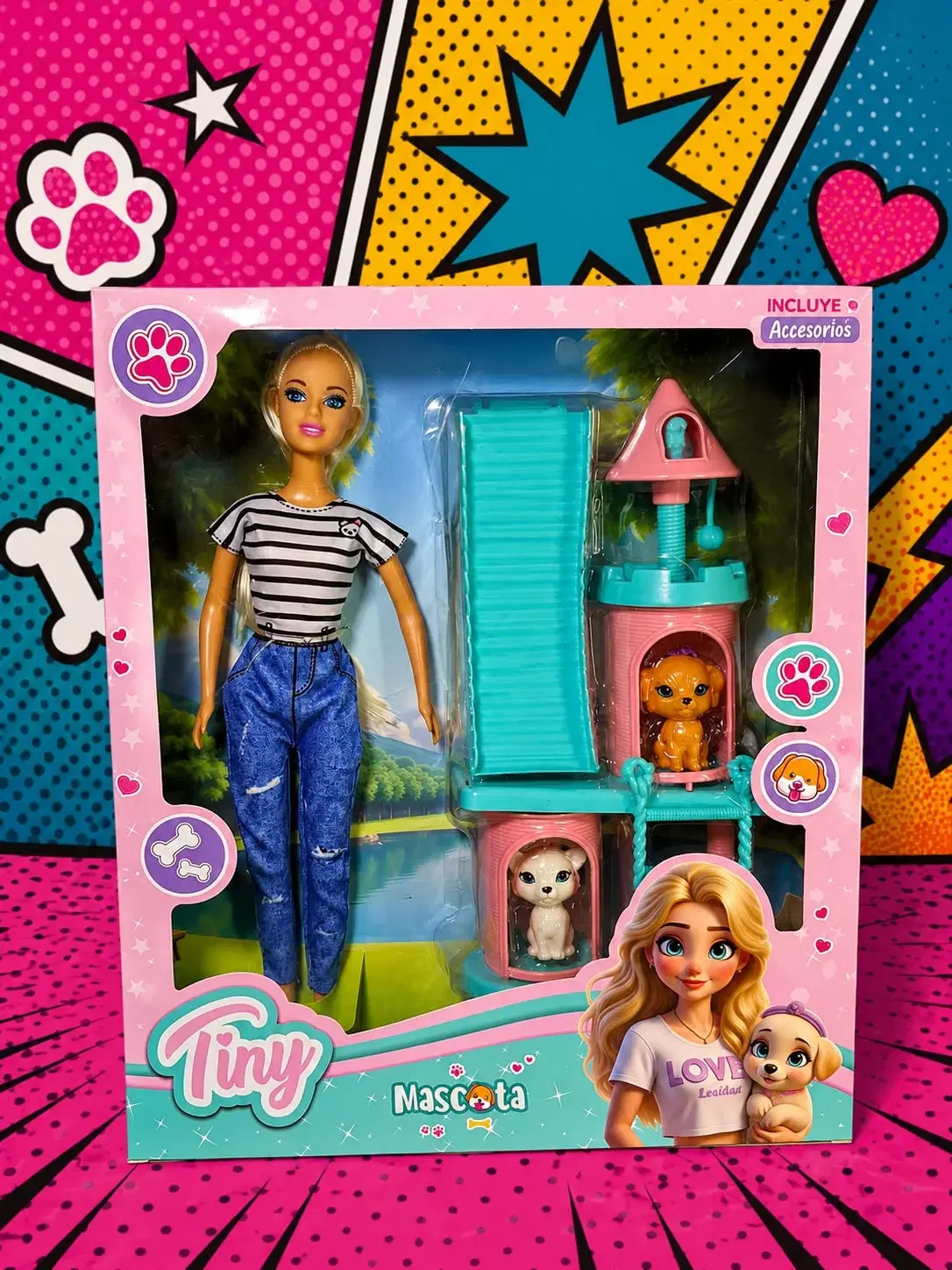 MUÑECA TINY Y SU CASA DE MASCOTAS