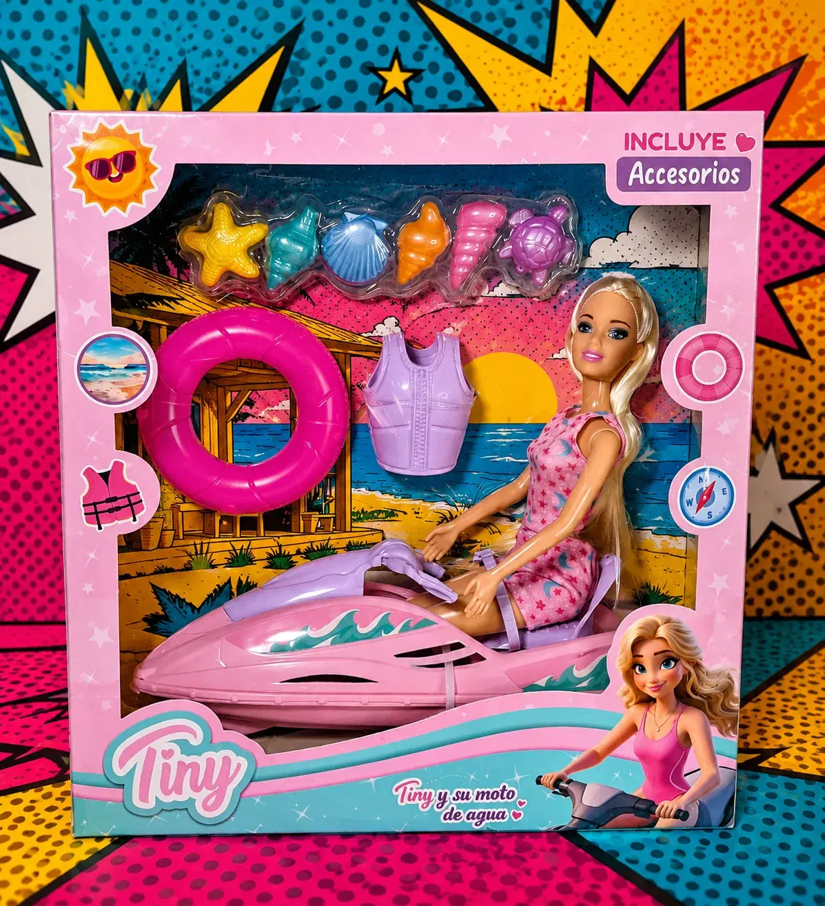 MUÑECA TINY Y SU MOTO DE AGUA